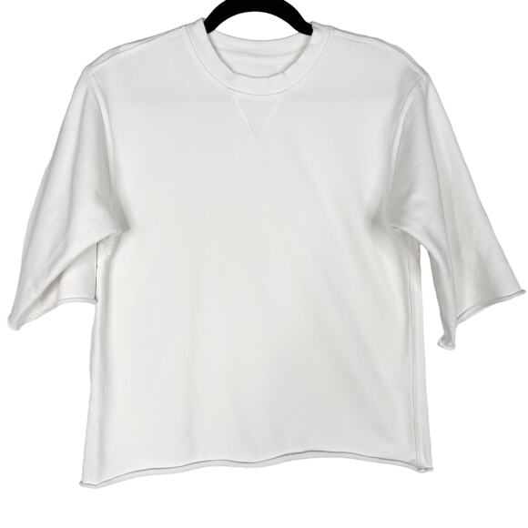 Lululemon Womens 4 White Half Sleeve Pullover Sweatshirt Crew Neck French Terry - Picture 1 of 9